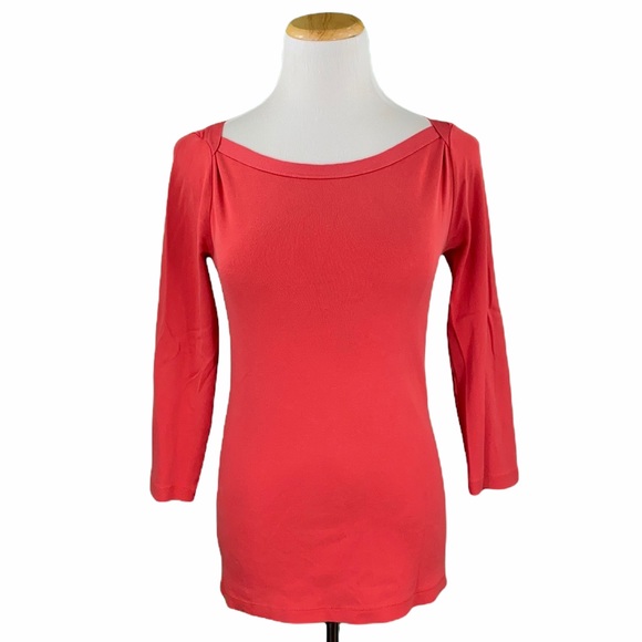J. Crew Red Perfect Fit 3/4 Sleeve Boat Neck Tee